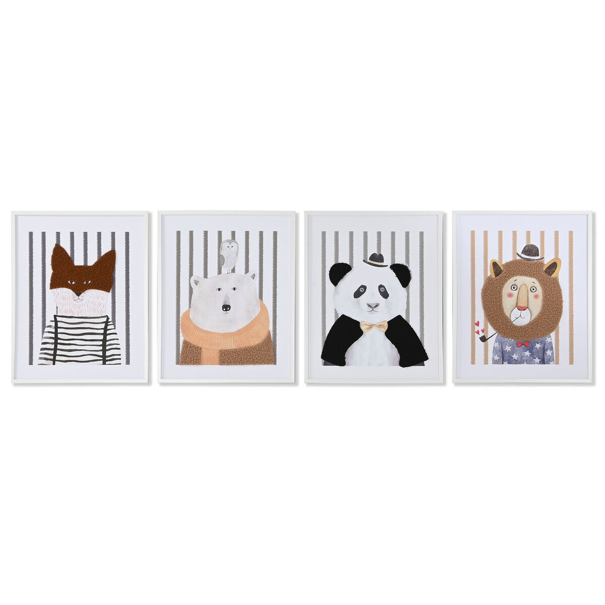Painting Home ESPRIT White Grey Children’s animals 40 x 1,8 x 50 cm (4 Units)