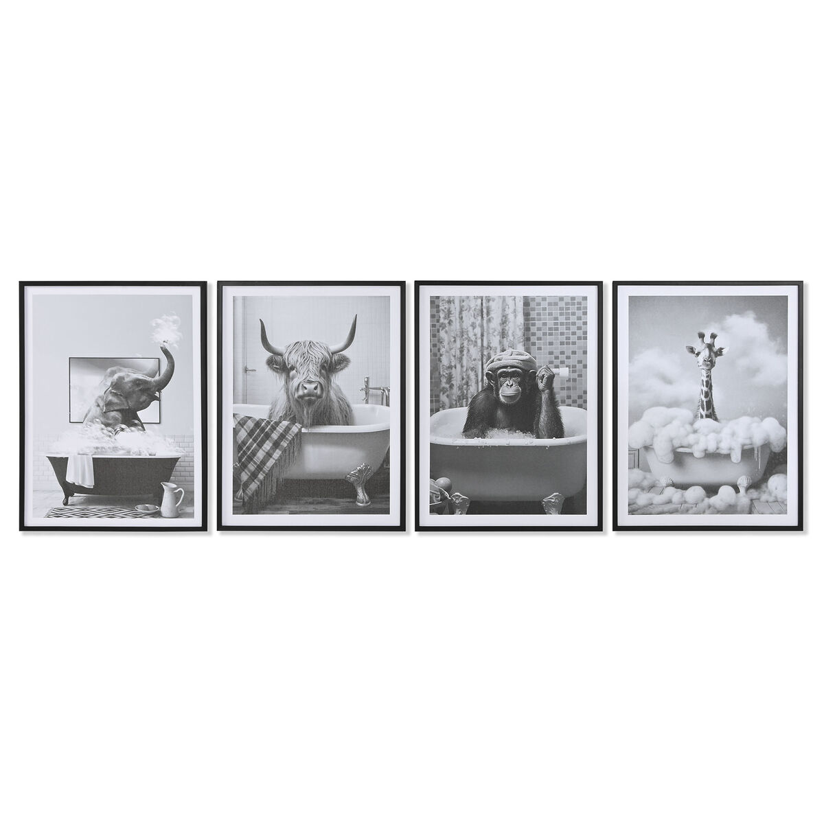 Painting Home ESPRIT White Black Animal Vintage 45 x 2,2 x 60 cm (4 Units)