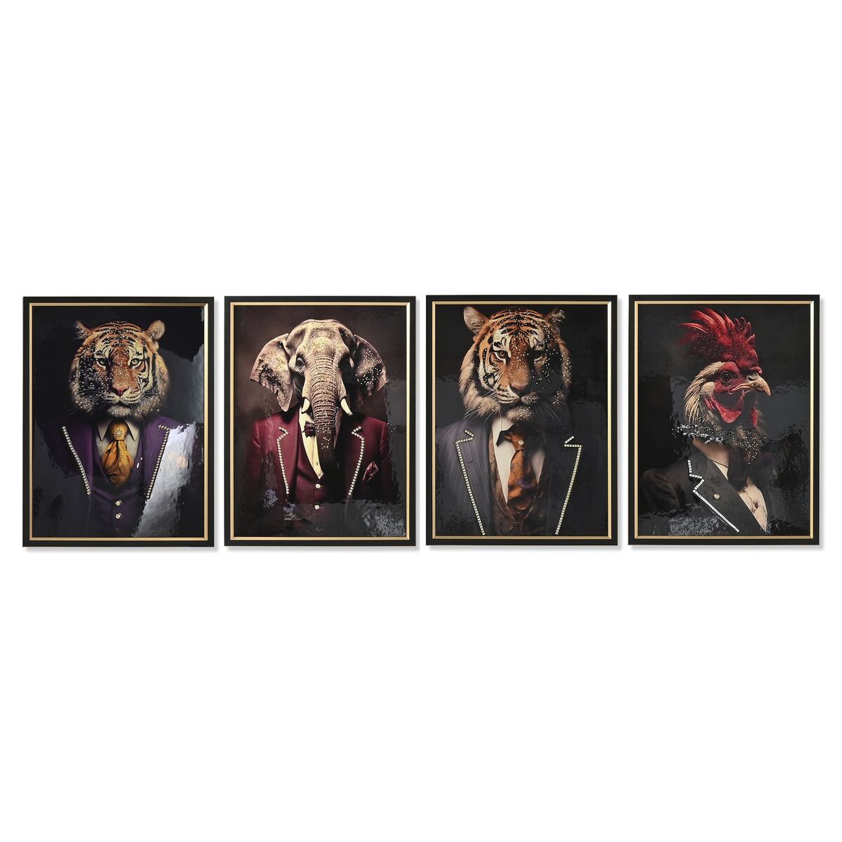 Painting Home ESPRIT Black Animal Loft Lacquered 64 x 4,5 x 84 cm (4 Units)