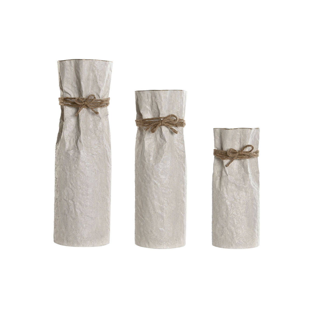 Set of 3 Vases Home ESPRIT Beige Metal Rope 17 x 17 x 54 cm (3 Pieces)
