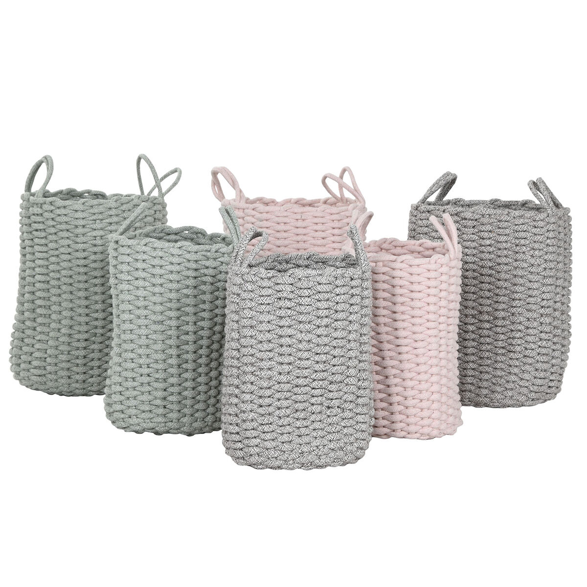 Basket set Home ESPRIT Green Grey Pink Rope (2 Pieces) (3 Units)