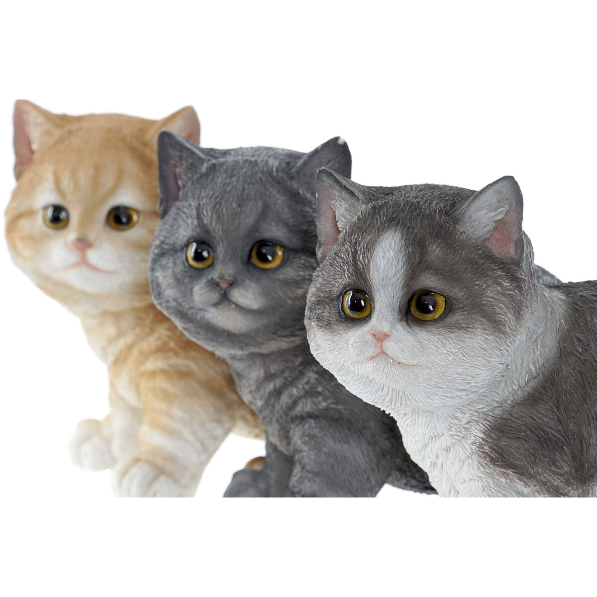 Decorative Figure Home ESPRIT White Grey Orange Little Cat 20,5 x 10 x 15 cm (3 Units)