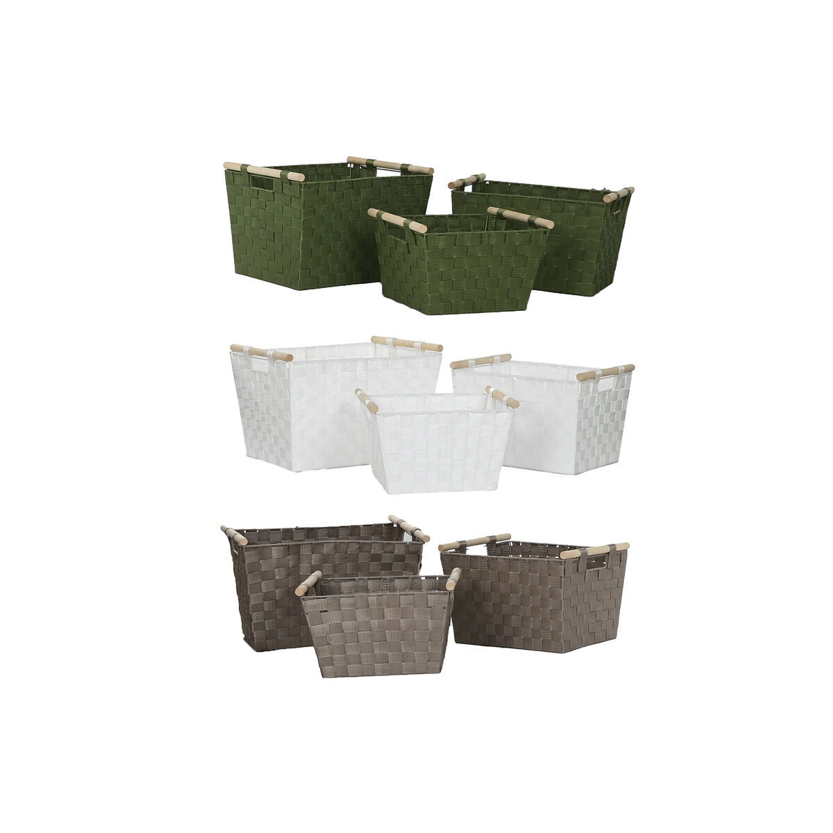 Basket set Home ESPRIT Green Grey Cream Wood polypropylene (3 Pieces) (3 Units)