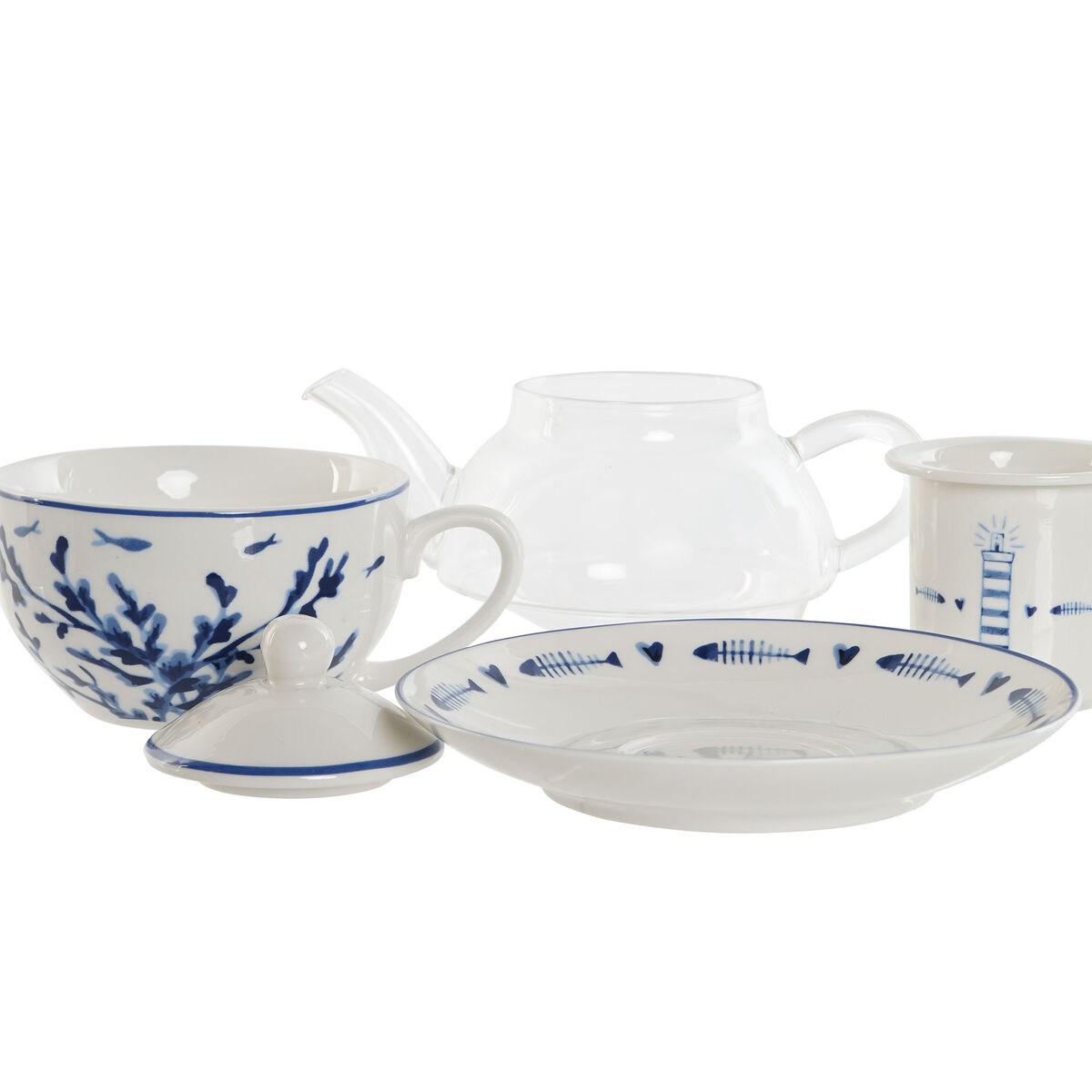 Teapot Home ESPRIT Blue White Crystal Porcelain