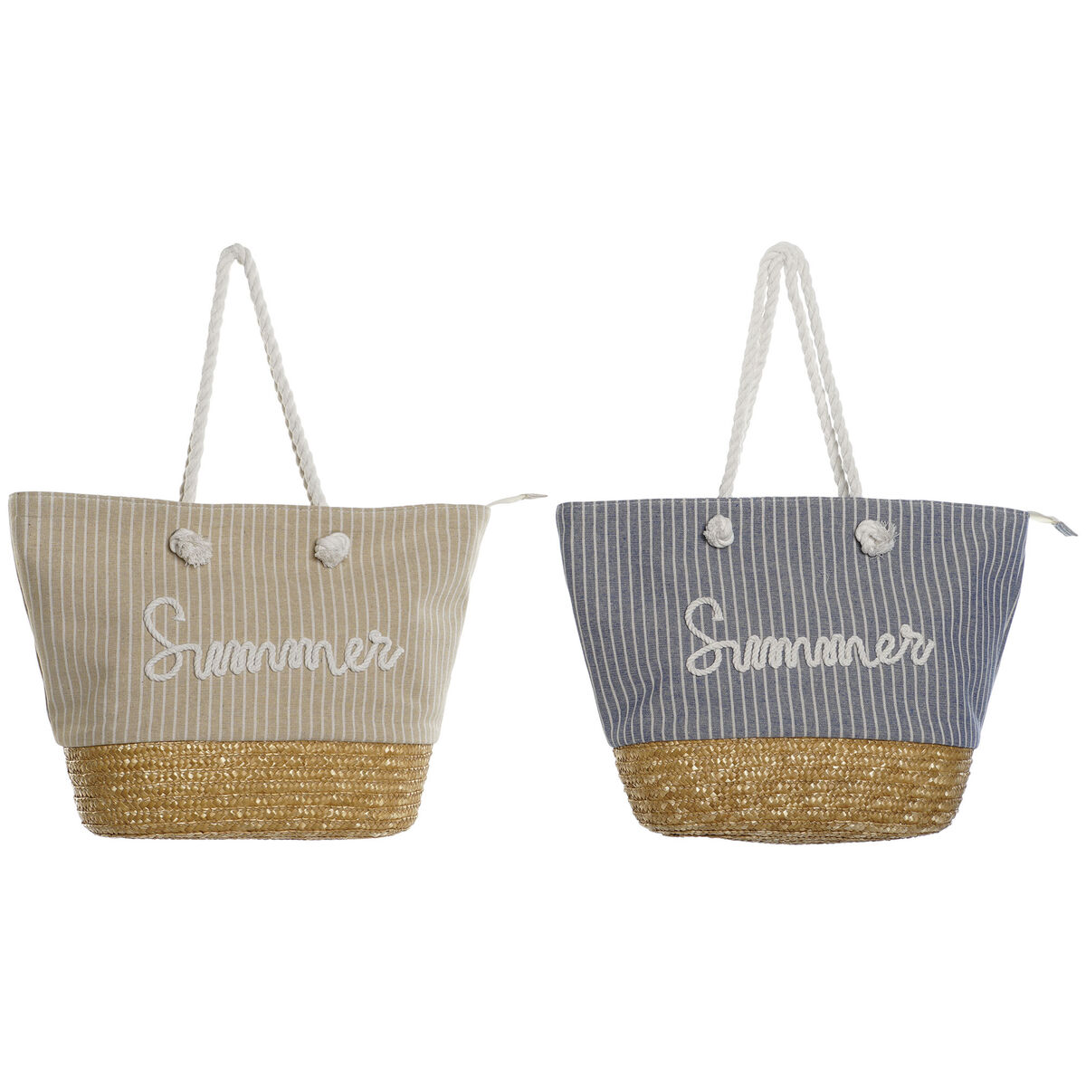 Women’s Handbag Home ESPRIT Blue Beige Natural 52 x 16 x 33 cm (2 Units)