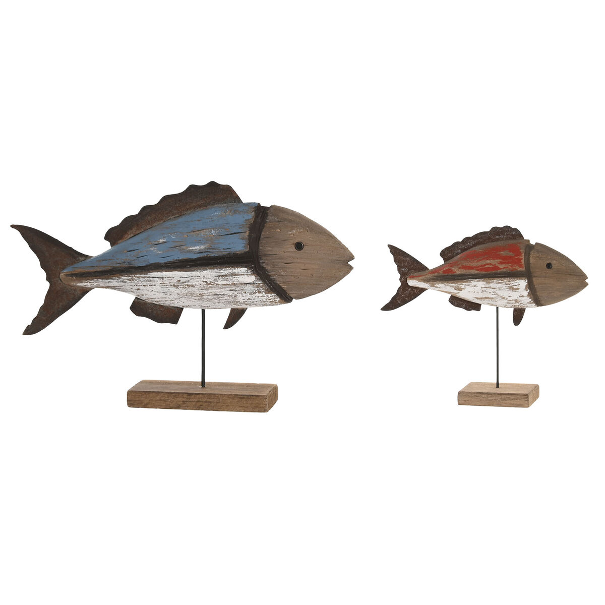 Decorative Figure Home ESPRIT Blue Red Natural 50 x 8 x 22 cm (2 Pieces) (2 Units)