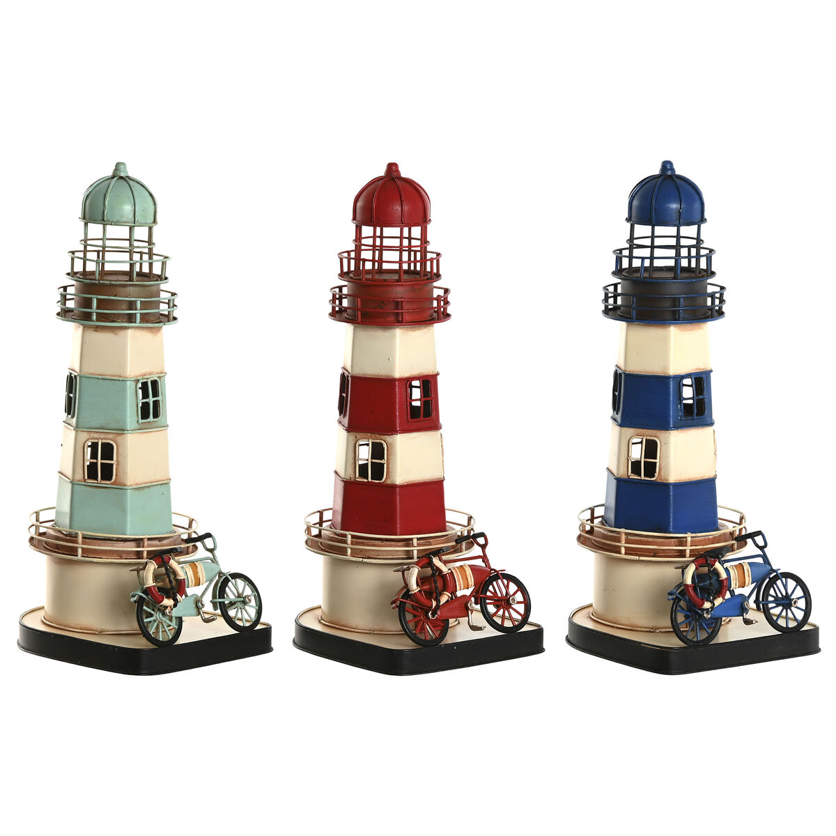 Decorative Figure Home ESPRIT Blue Red Cream Sky blue 13 x 13 x 32 cm (3 Units)