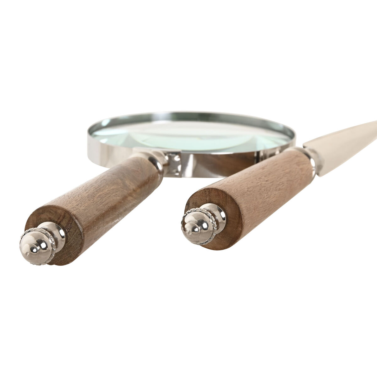 Magnifying glass Home ESPRIT Crystal Steel Acacia 8 x 8 x 30 cm