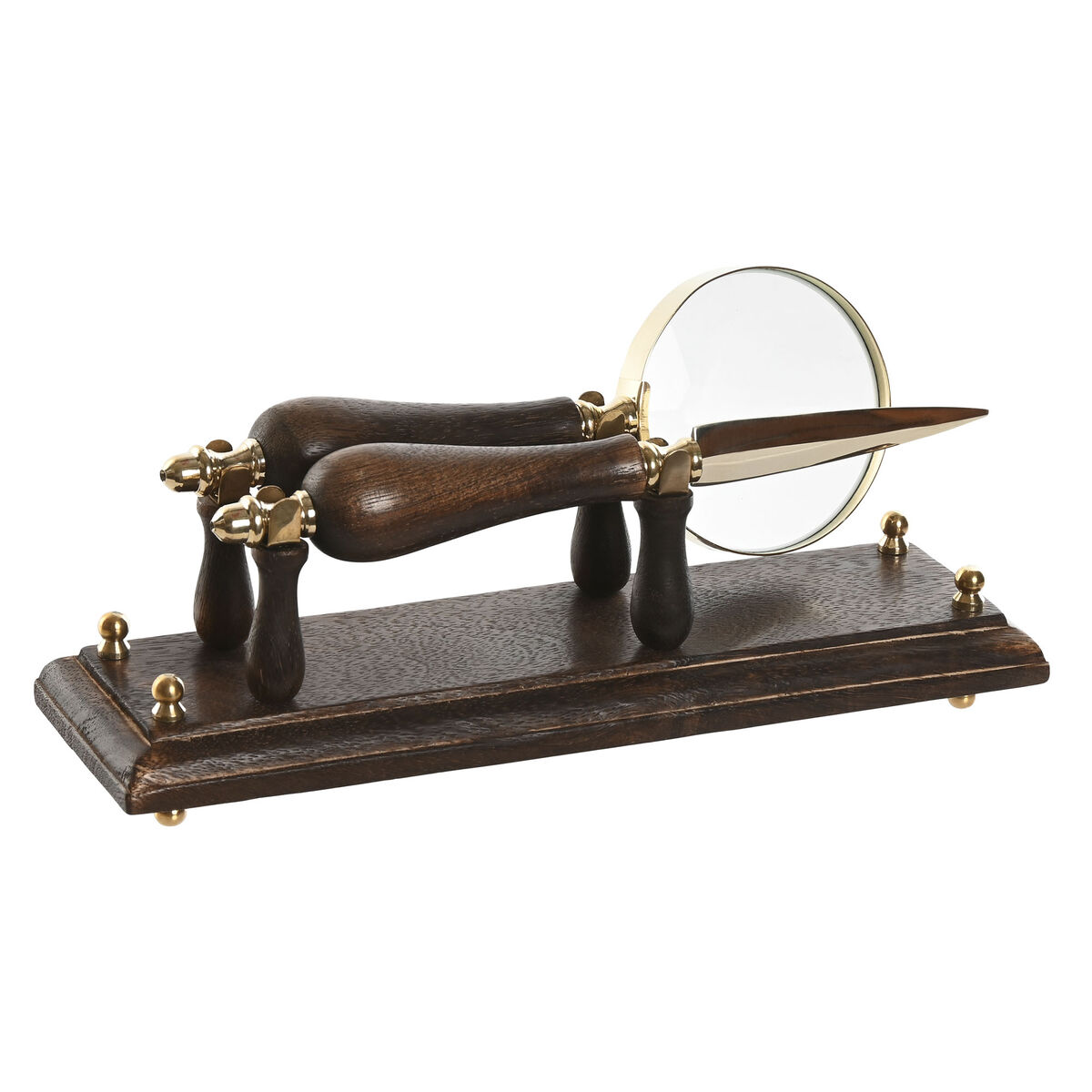 Magnifying glass Home ESPRIT Brass Mango wood 25 x 7 x 11 cm