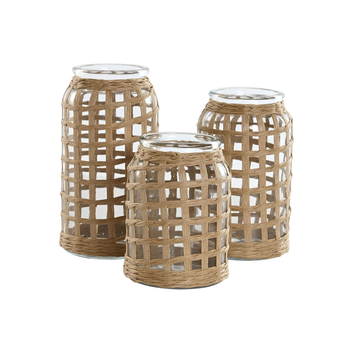 Set of 3 Vases Home ESPRIT Natural Crystal 11 x 11 x 21 cm (3 Pieces)