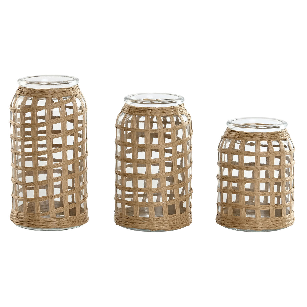Set of 3 Vases Home ESPRIT Natural Crystal 11 x 11 x 21 cm (3 Pieces)