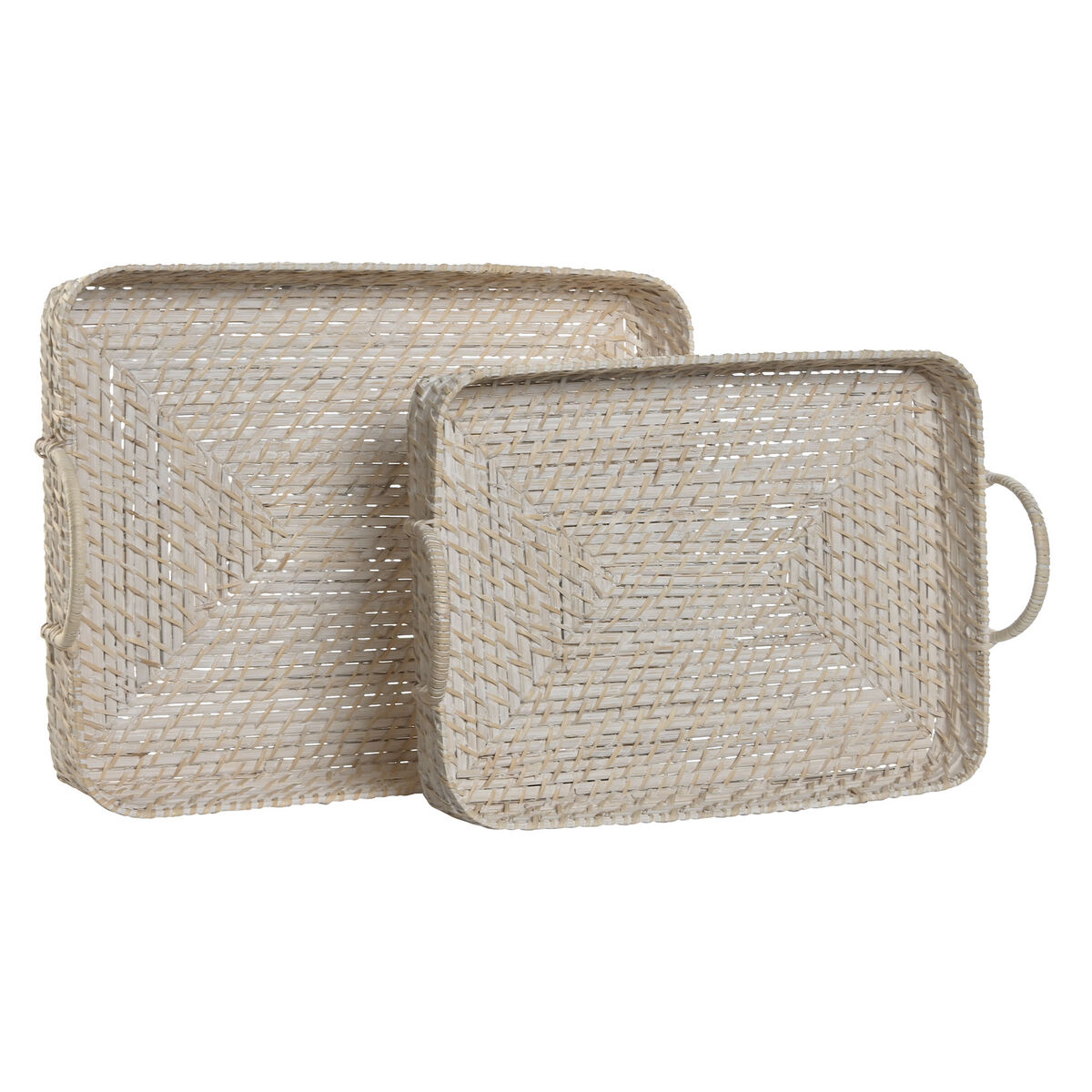 Set of trays Home ESPRIT White Natural Bamboo Rattan 45 x 35 x 13 cm
