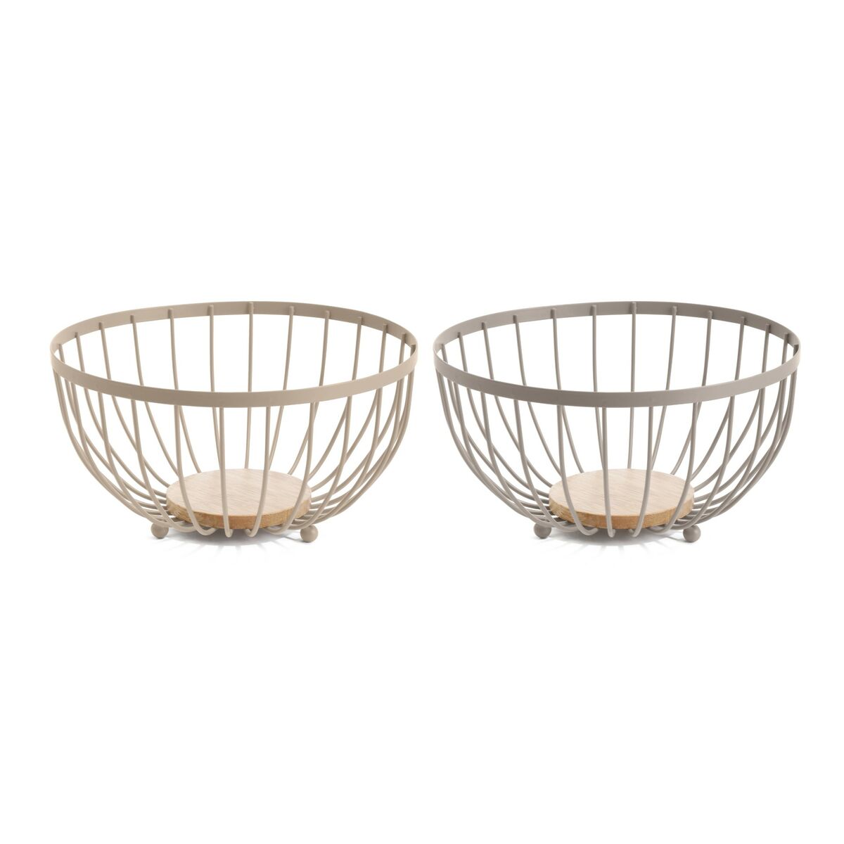 Fruit Bowl Home ESPRIT Beige Pink Metal Rubber wood 25 x 25 x 13 cm (2 Units)