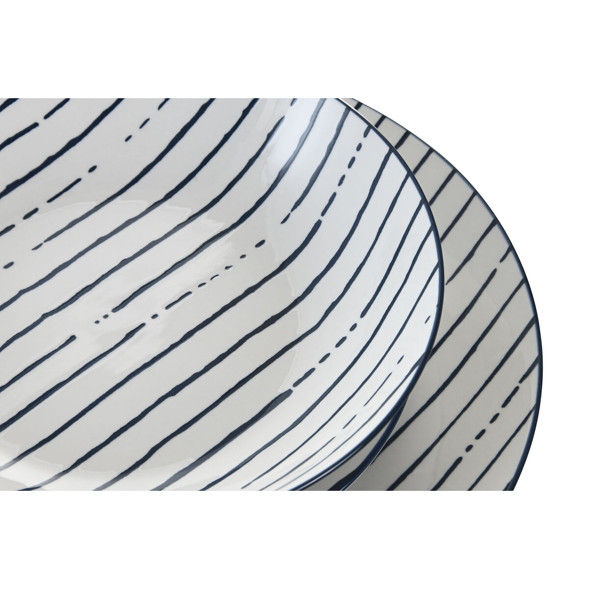 Tableware Home ESPRIT Blue Porcelain Stripes Mediterranean 18 Pieces