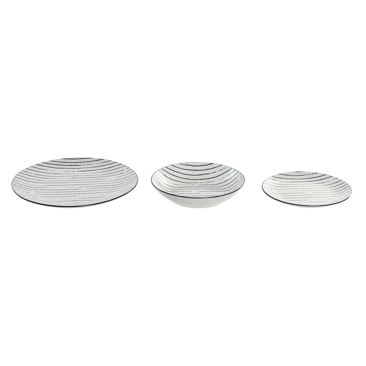 Tableware Home ESPRIT Blue Porcelain Stripes Mediterranean 18 Pieces