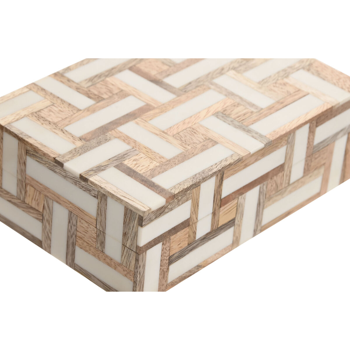 Jewelry box Home ESPRIT White Natural Resin Mango wood 18 x 13 x 7,5 cm (2 Pieces)