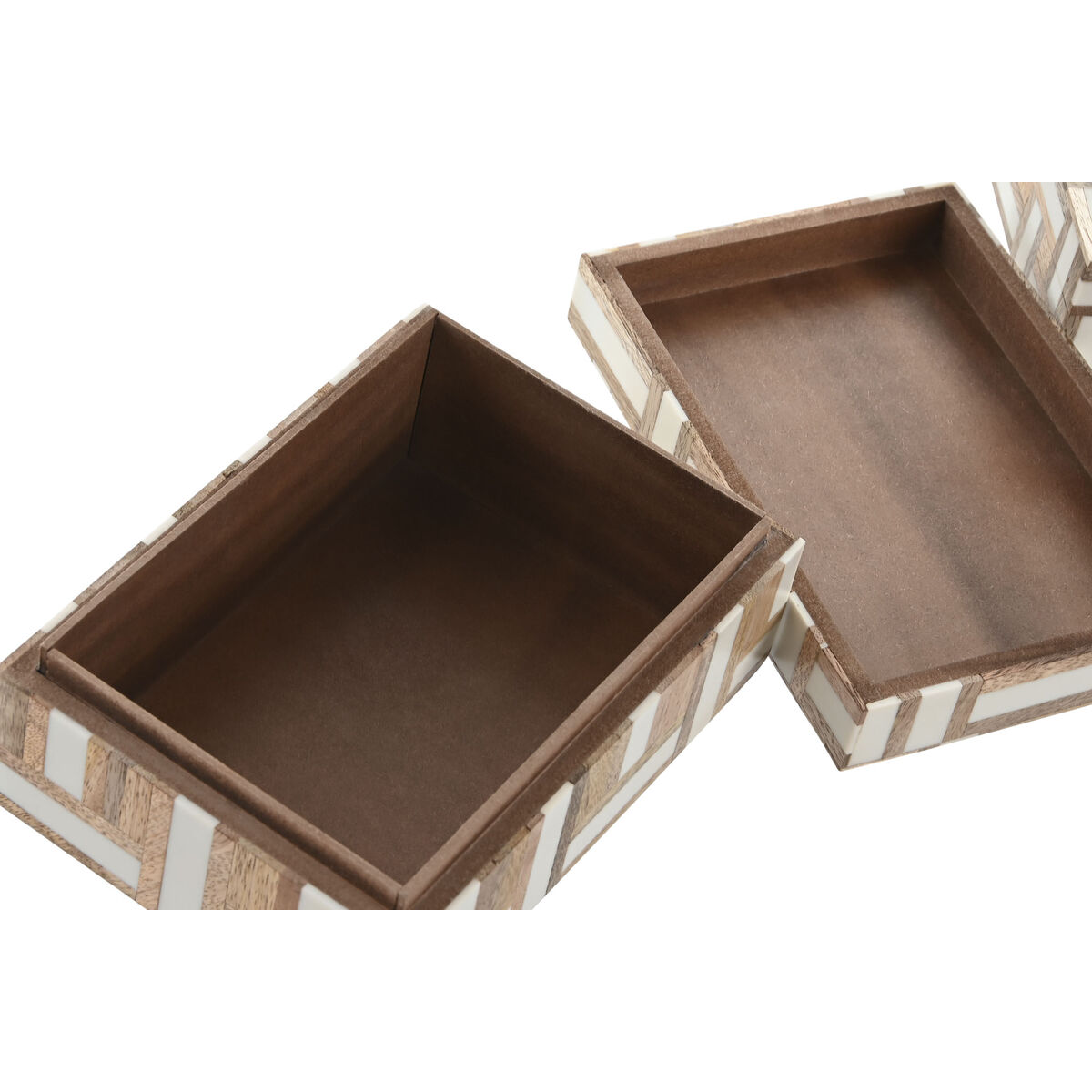 Jewelry box Home ESPRIT White Natural Resin Mango wood 18 x 13 x 7,5 cm (2 Pieces)