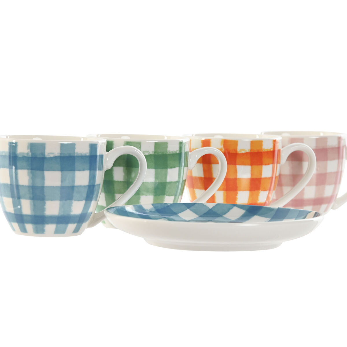 Set of 6 Cups with Plate Home ESPRIT Blue White Green Orange Pink Porcelain 90 ml