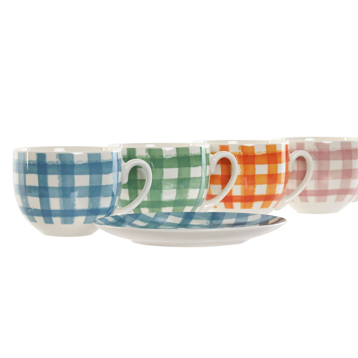 Set of 6 Cups with Plate Home ESPRIT Blue Green Orange Pink Porcelain 240 ml
