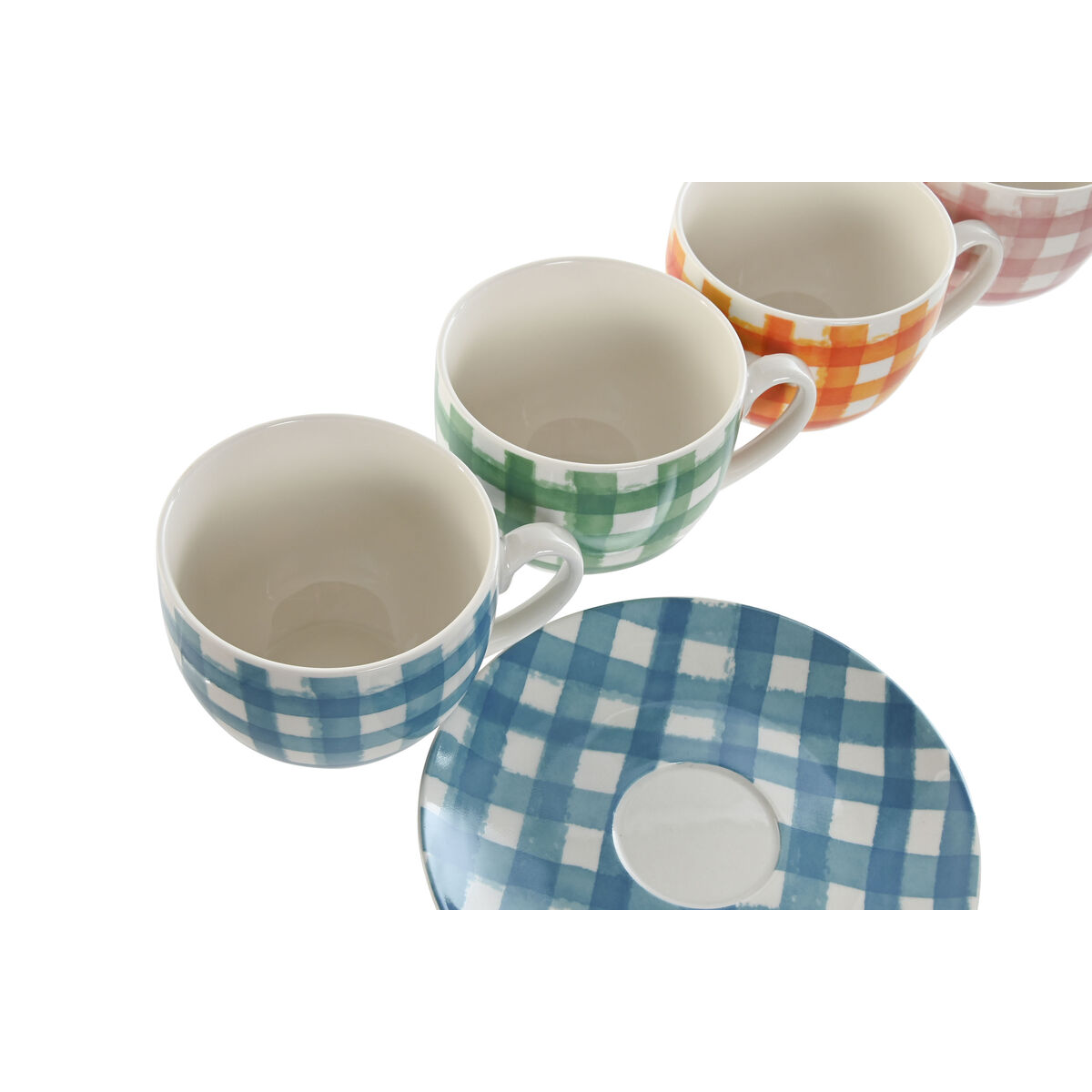 Set of 6 Cups with Plate Home ESPRIT Blue Green Orange Pink Porcelain 240 ml