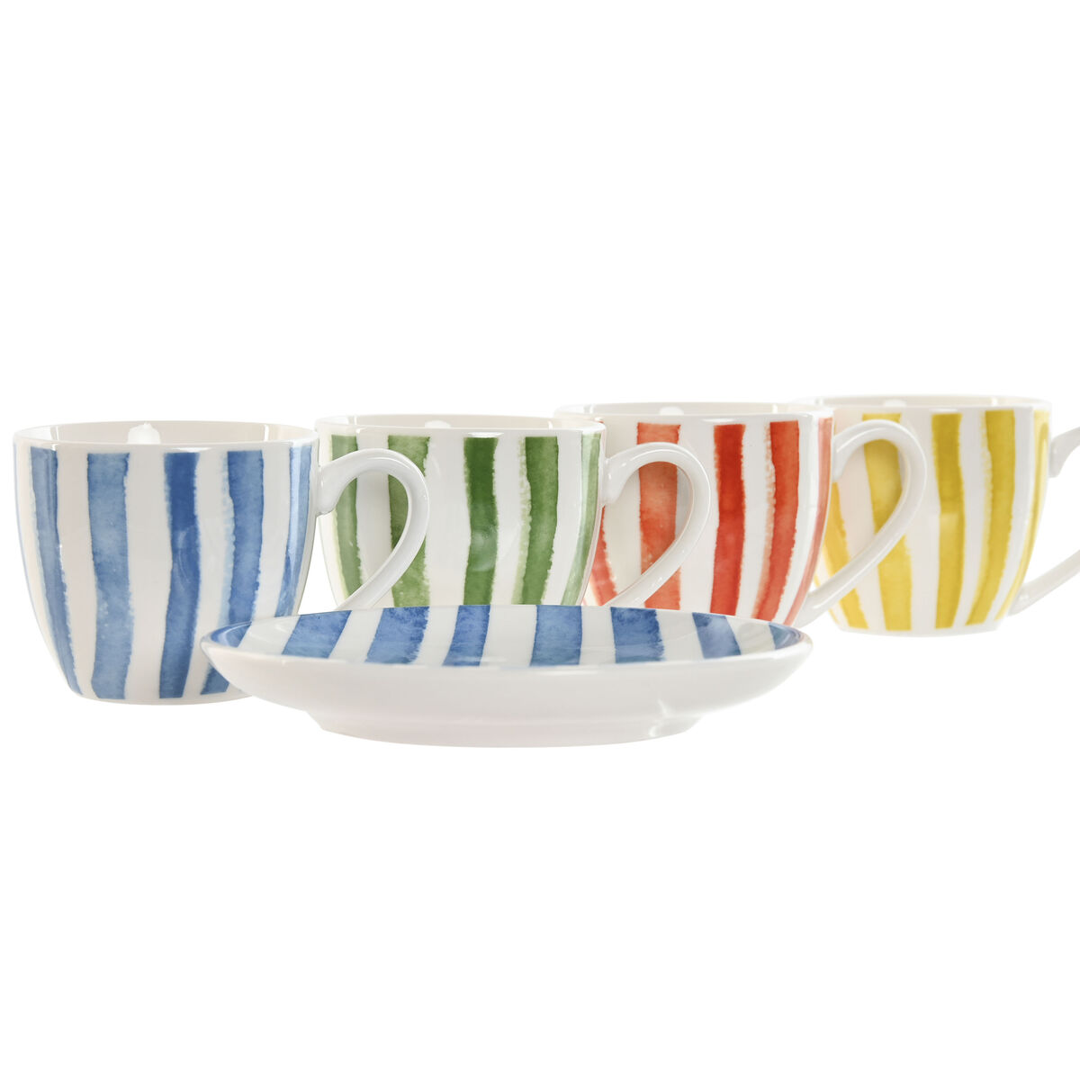 Set of 6 Cups with Plate Home ESPRIT Yellow Blue Green Coral Porcelain 90 ml