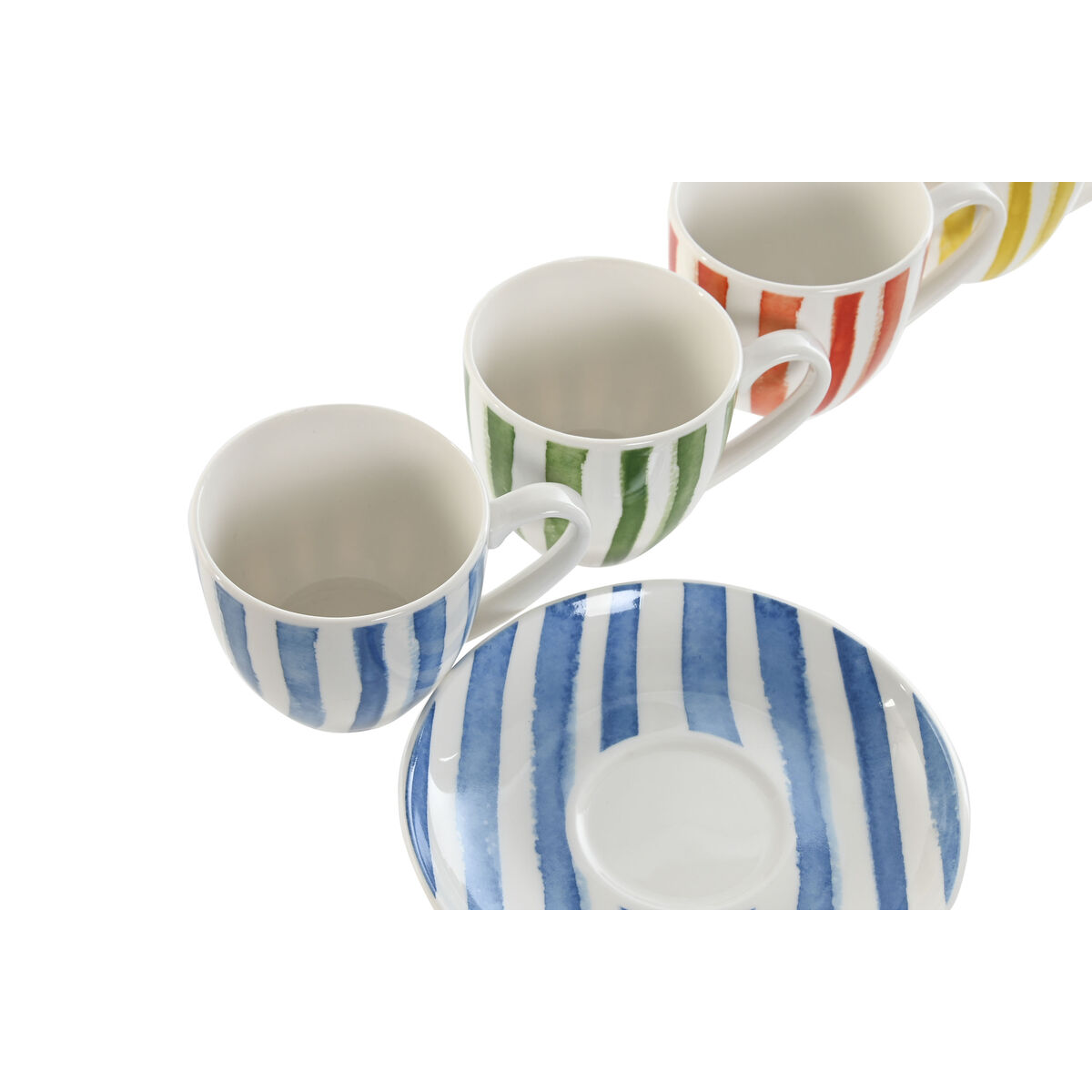 Set of 6 Cups with Plate Home ESPRIT Yellow Blue Green Coral Porcelain 90 ml