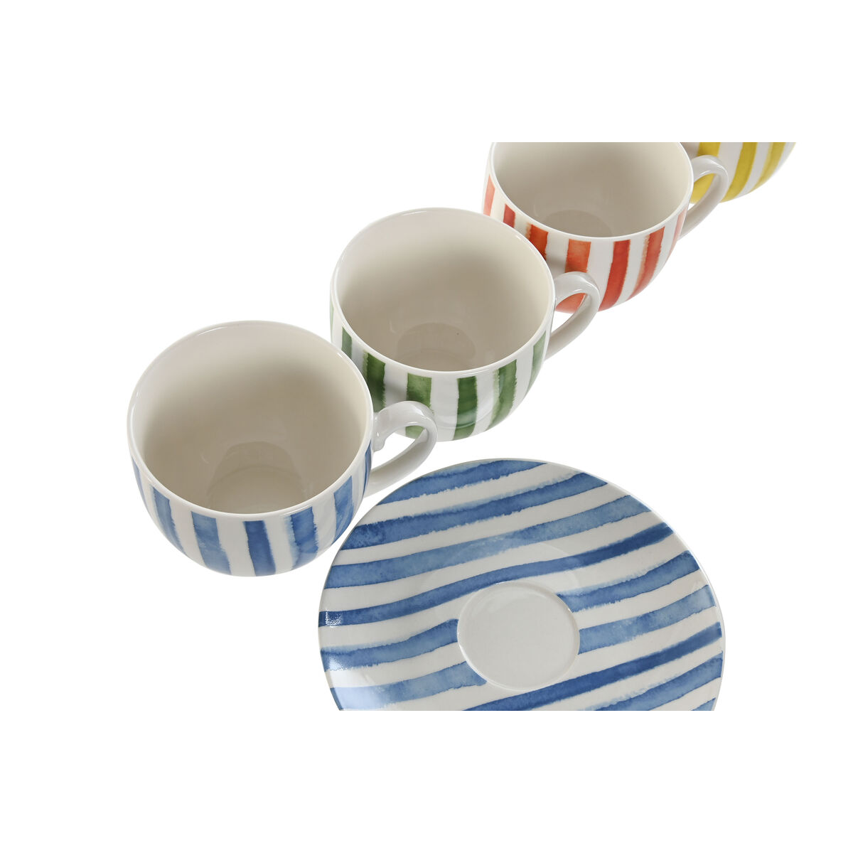 Set of 6 Cups with Plate Home ESPRIT Yellow Blue Green Coral Porcelain 240 ml