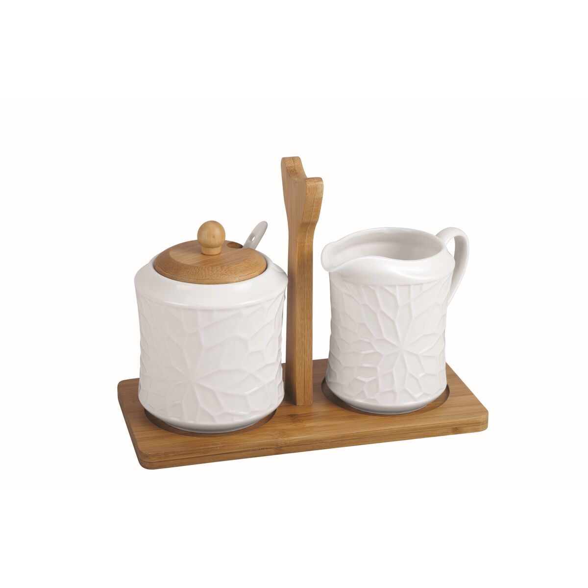Sugar Bowl Home ESPRIT White Bamboo Porcelain 19,5 x 9 x 17 cm 2 Pieces