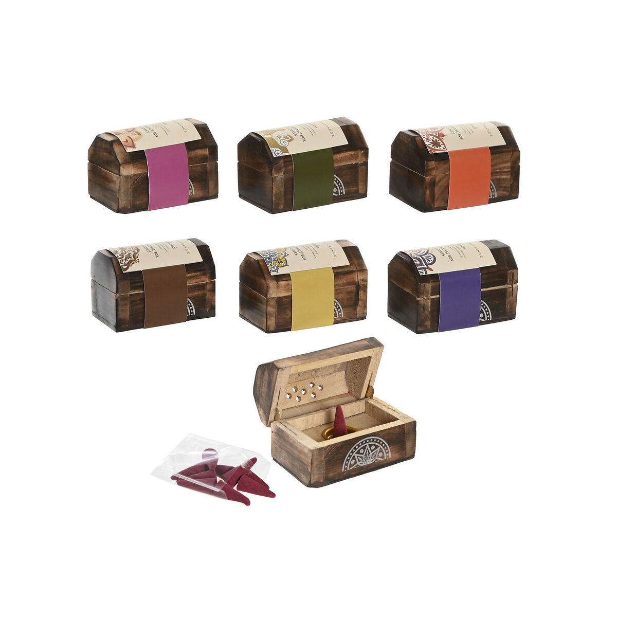 Holder Home ESPRIT Mango wood Mandala Indian Man 9,5 x 5,5 x 6 cm Incense (6 Units) (10 Units)