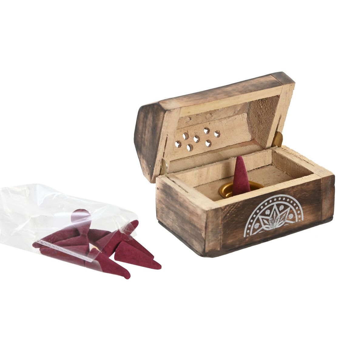 Holder Home ESPRIT Mango wood Mandala Indian Man 9,5 x 5,5 x 6 cm Incense (6 Units) (10 Units)