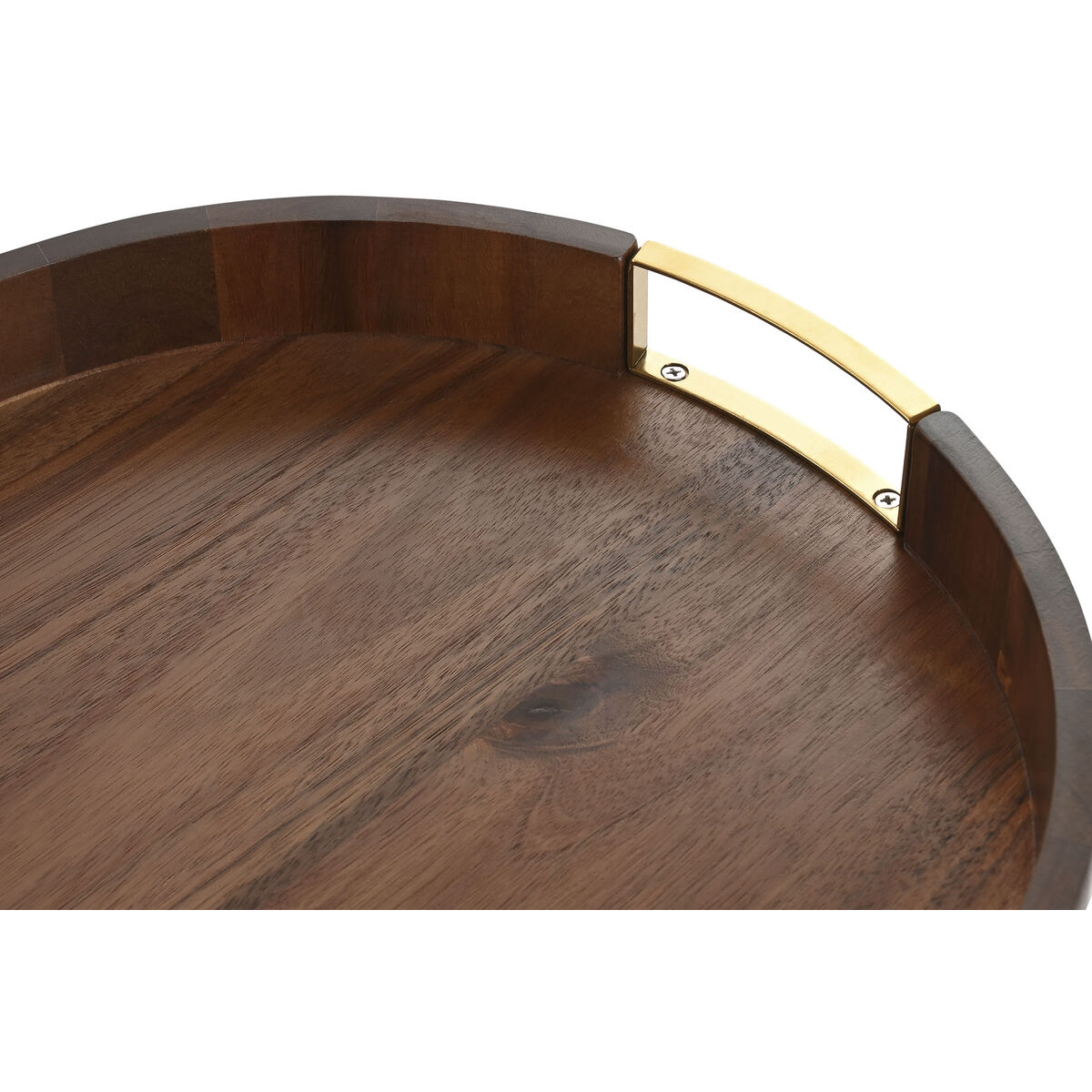 Snack tray Home ESPRIT Golden Natural Metal Acacia 35,5 x 35,5 x 5 cm