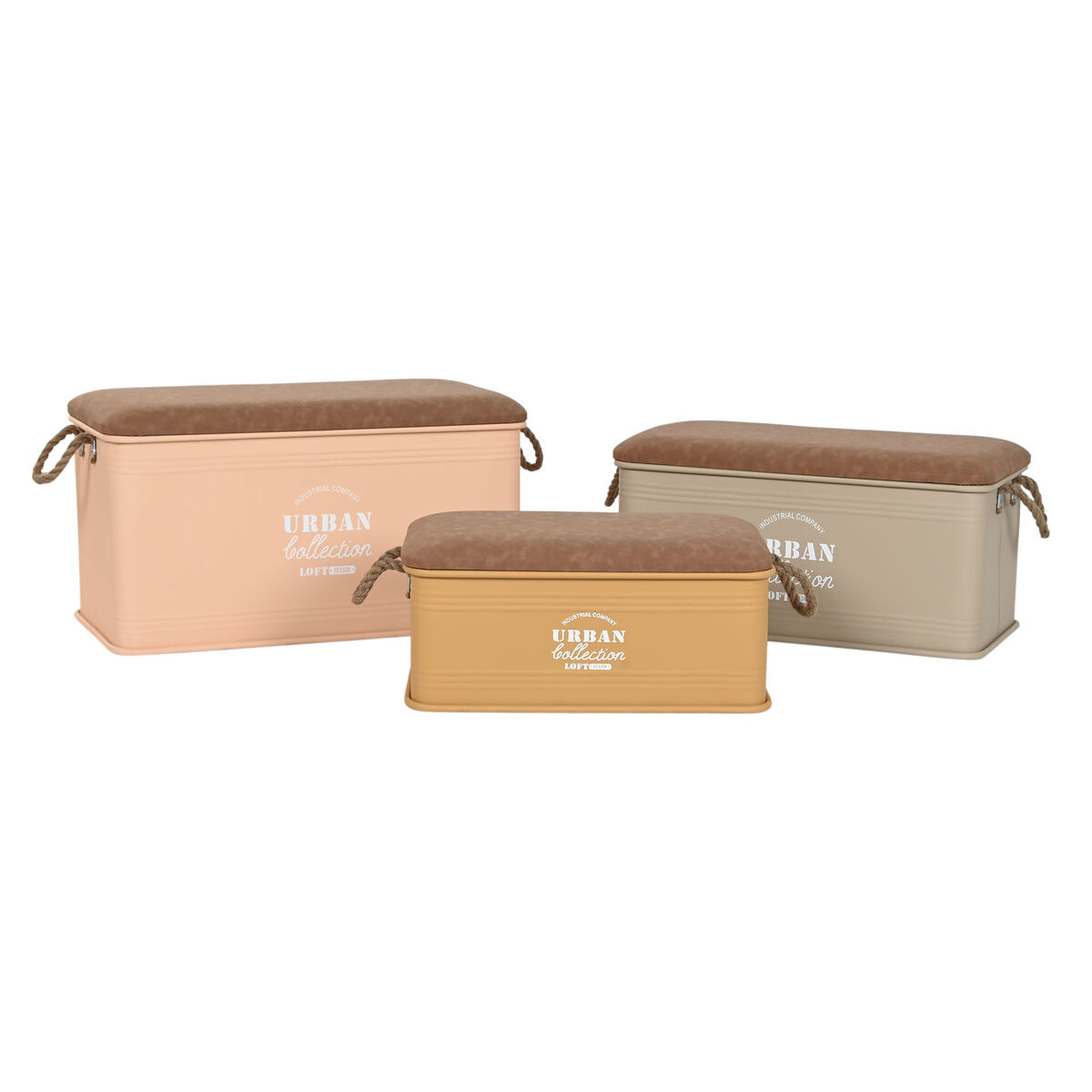 Set of Chests Home ESPRIT Polyurethane Metal Urban 69,5 X 36,5 X 38,5 cm (3 Units)