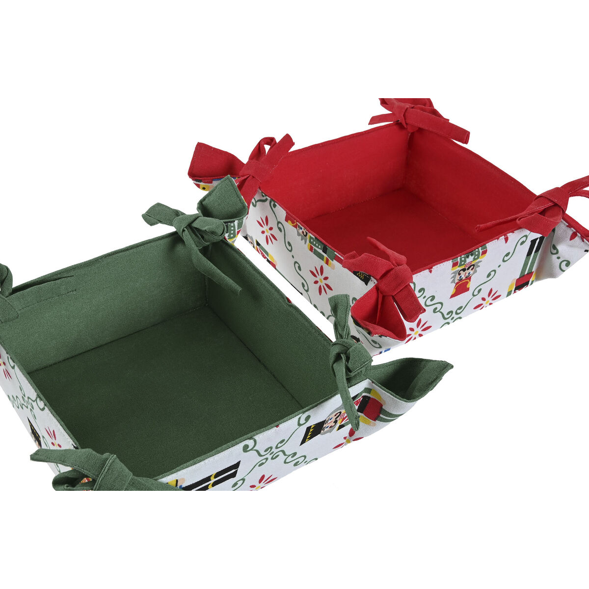 Decorative basket Home ESPRIT White Red Green Beige Nutcracker Christmas 30 x 30 x 8 cm (2 Units)