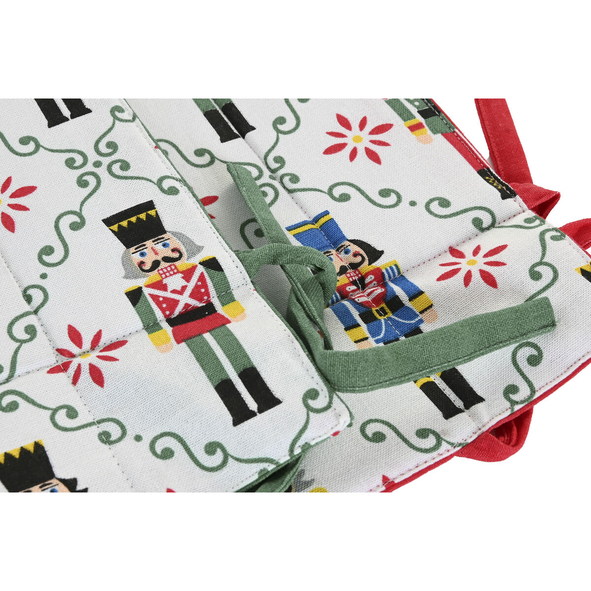 Decorative basket Home ESPRIT White Red Green Beige Nutcracker Christmas 30 x 30 x 8 cm (2 Units)