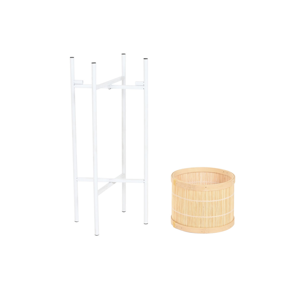 Planter Home ESPRIT White Natural Metal Bamboo 31 x 31 x 103 cm (3 Pieces)