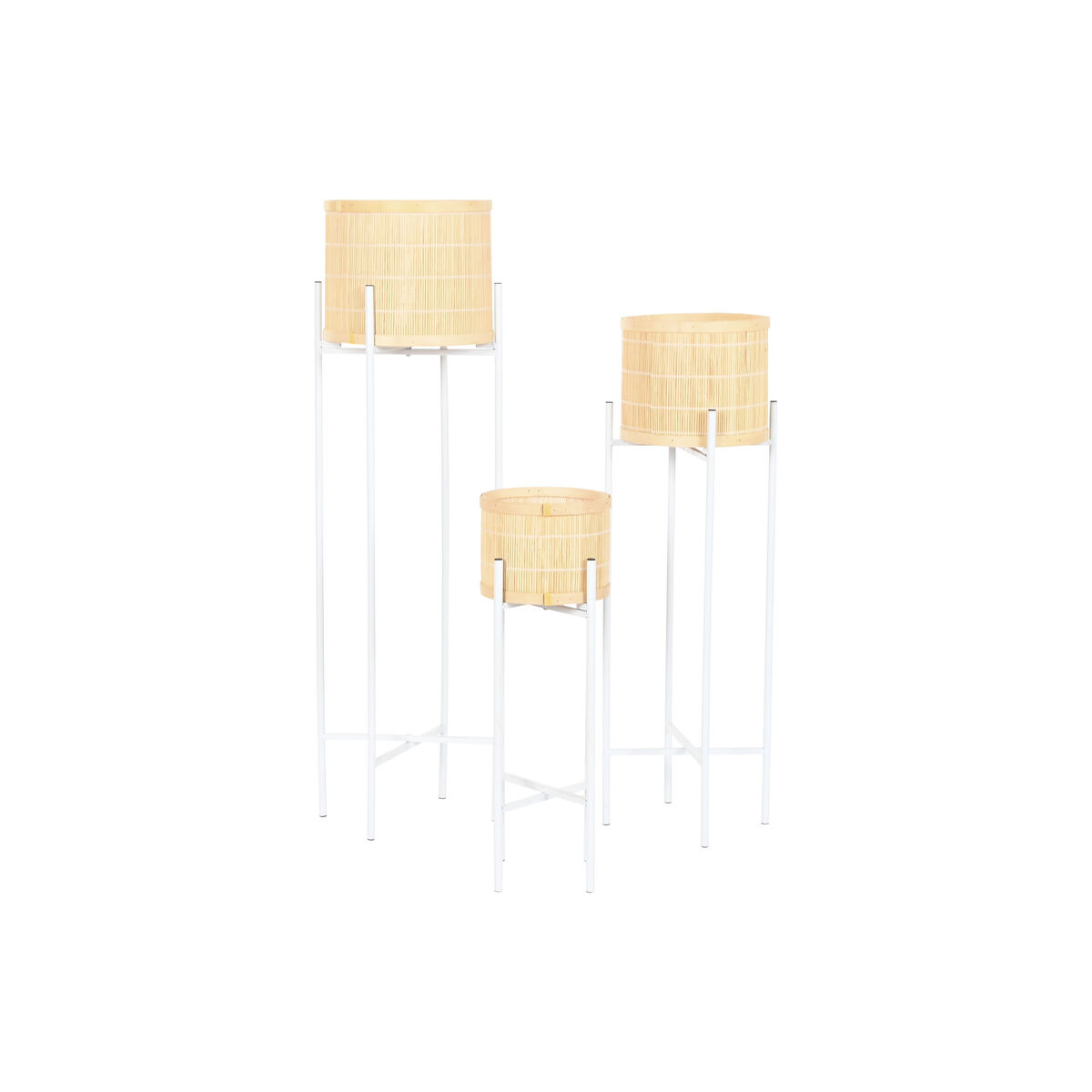 Planter Home ESPRIT White Natural Metal Bamboo 31 x 31 x 103 cm (3 Pieces)