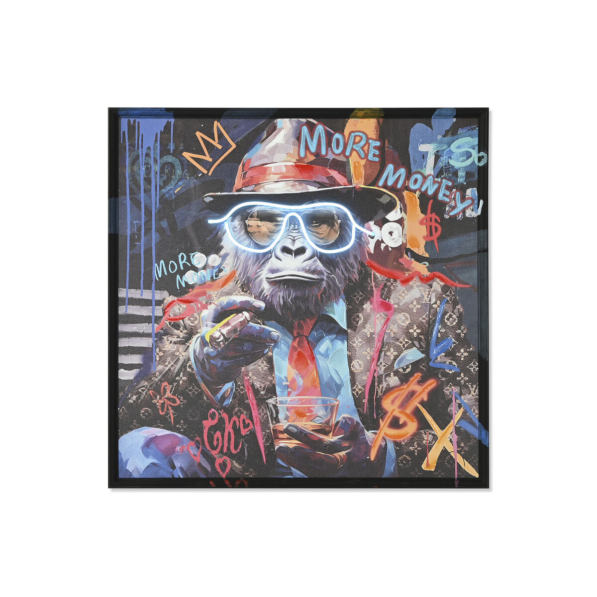 Painting Home ESPRIT Black Lion Monkey Loft 83 x 3,7 x 83 cm (2 Units)