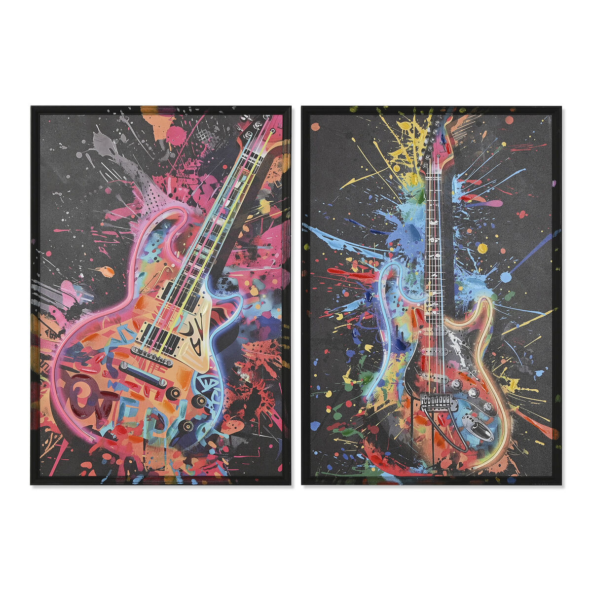 Canvas Home ESPRIT Black Guitar Loft 63 x 3,7 x 93 cm (2 Units)