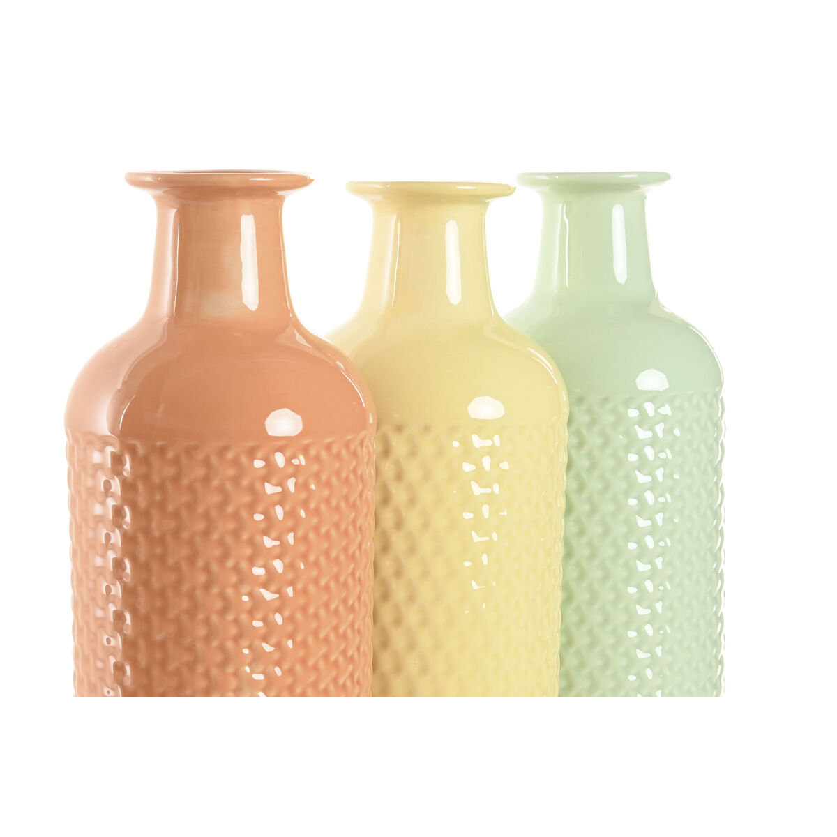 Vase Home ESPRIT Green Beige Terracotta Dolomite 13 x 13 x 41 cm (3 Units)