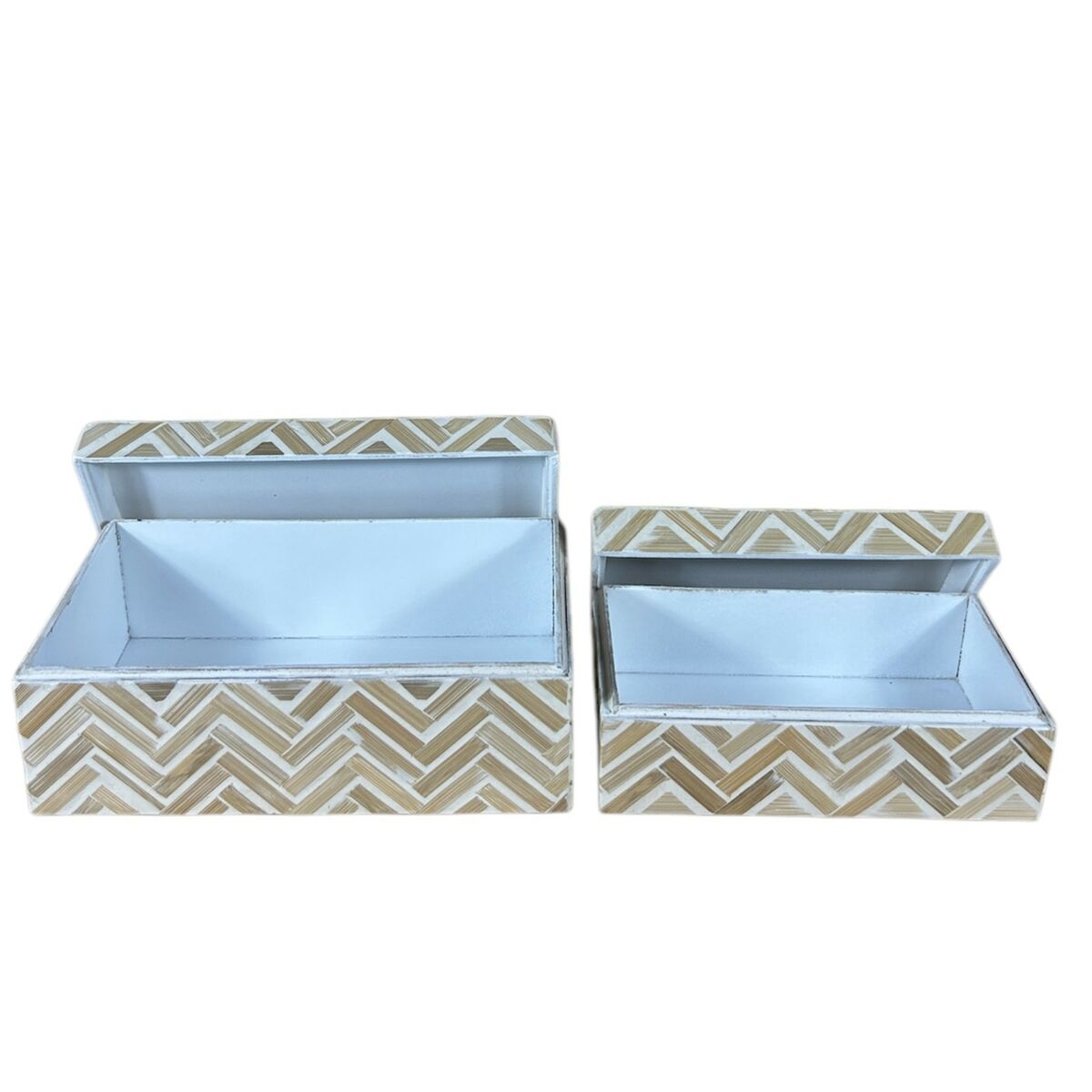 Set of decorative boxes Home ESPRIT White Brown Resin Bamboo 30 X 16 X 12 CM (2 Units)