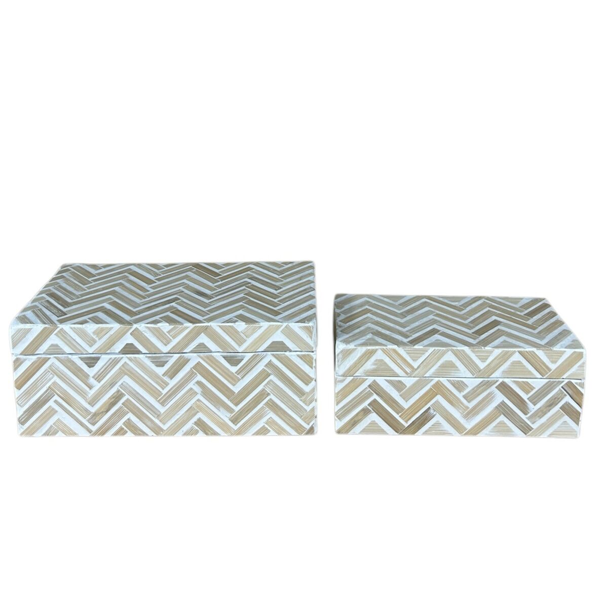 Set of decorative boxes Home ESPRIT White Brown Resin Bamboo 30 X 16 X 12 CM (2 Units)