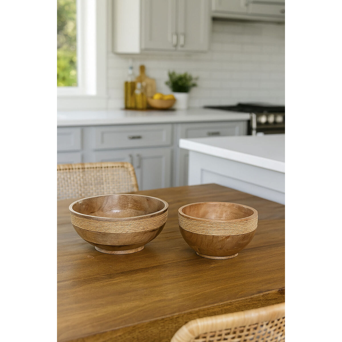 Centerpiece Home ESPRIT Brown Rope Mango wood 25 x 25 x 10 cm (2 Units)