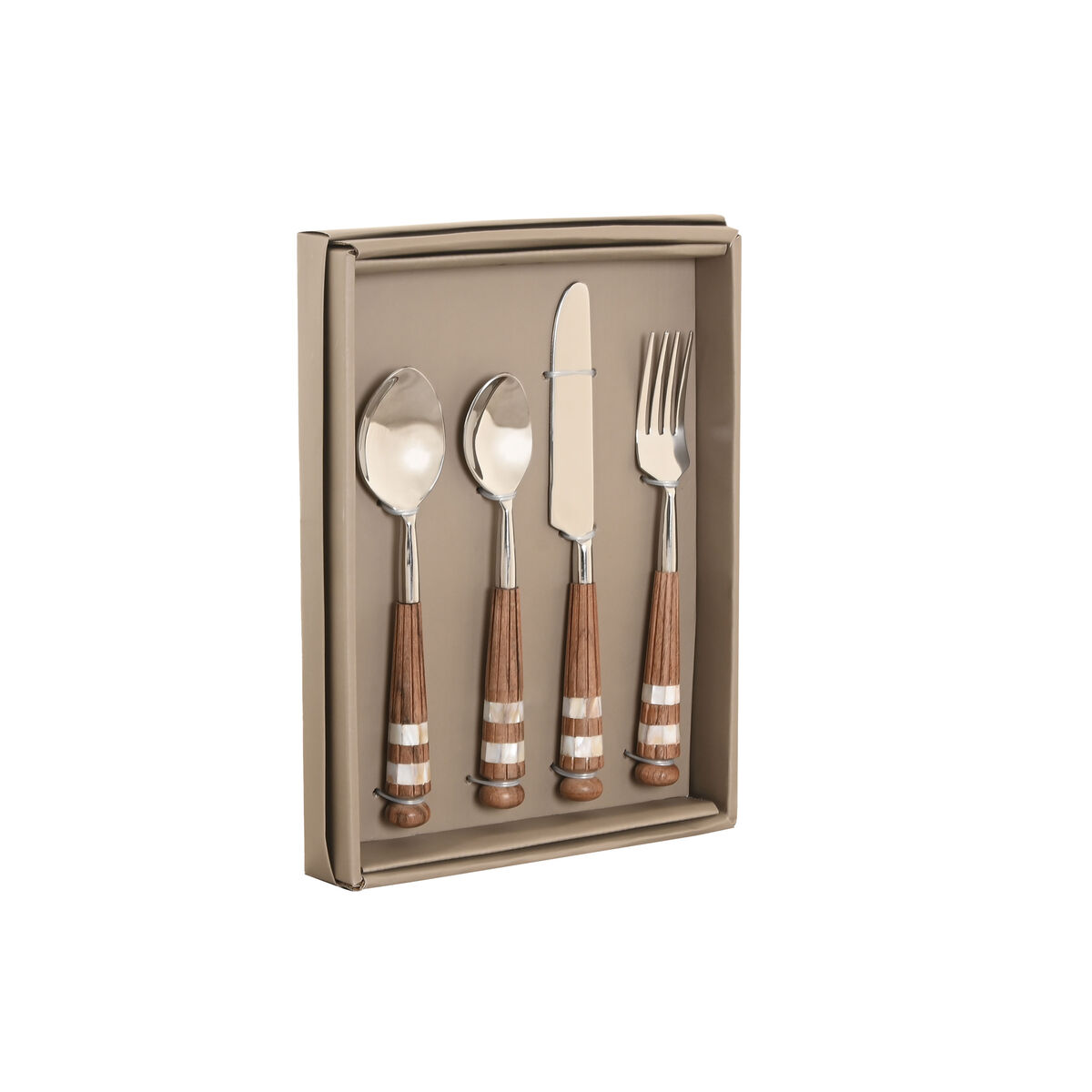 Cutlery Home ESPRIT White Silver Natural Stainless steel Acacia 4,5 X 2 X 21 CM 16 Pieces