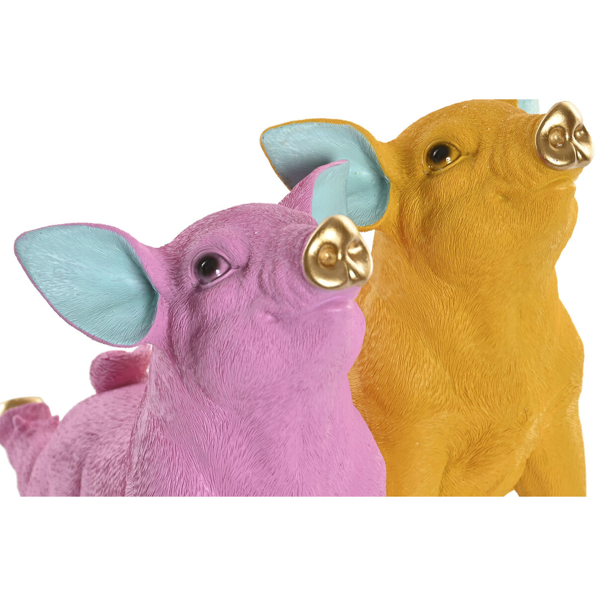 Decorative Figure Home ESPRIT Yellow Green Pink Golden Pig 30,5 X 15 X 25 CM (2 Units)