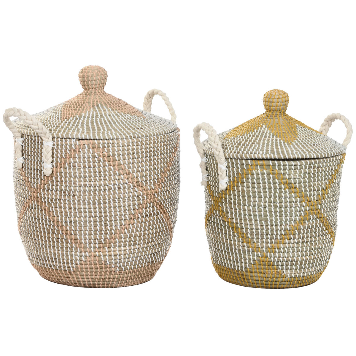 Basket set Home ESPRIT Yellow Coral Seagrass Boho (2 Pieces)