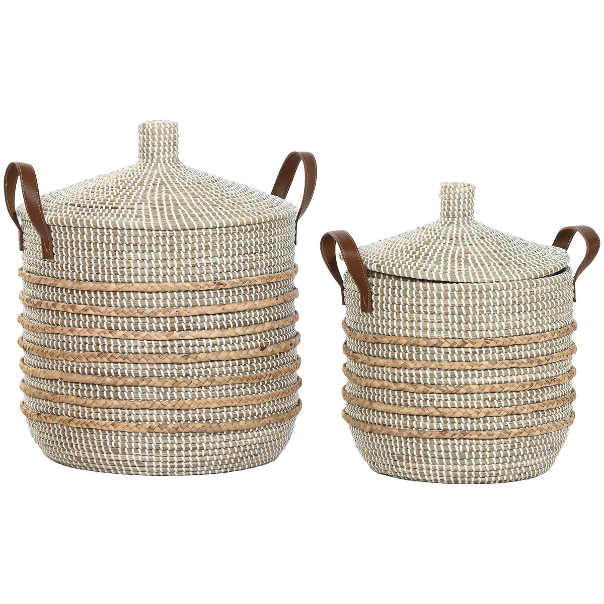 Basket set Home ESPRIT Brown Natural Seagrass Boho (2 Pieces)