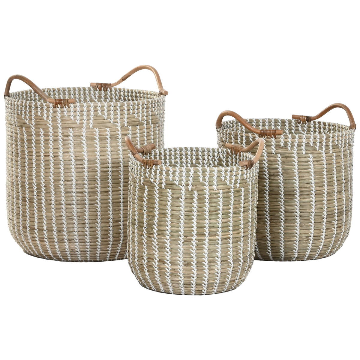 Basket set Home ESPRIT White Natural Seagrass Boho (3 Pieces)