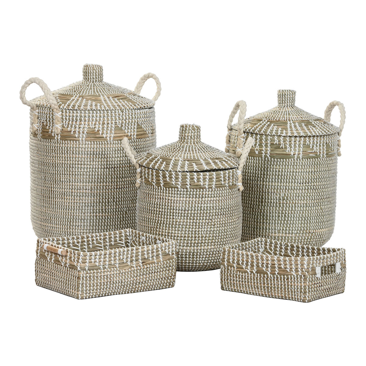 Basket set Home ESPRIT White Natural Seagrass Boho (5 Pieces)