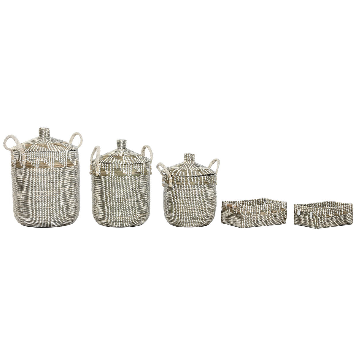 Basket set Home ESPRIT White Natural Seagrass Boho (5 Pieces)