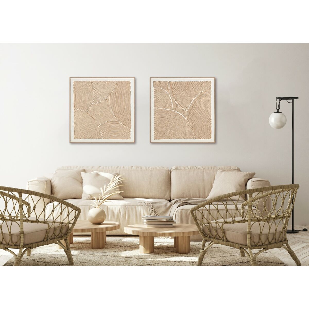 Painting Home ESPRIT White Natural Modern With relief Scandinavian 100 x 3,8 x 100 cm (2 Units)